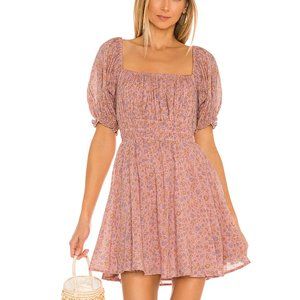 Spell Rae Mini Dress Soft Pink Minimalist Floral Puff Sleeves Summer Size Small